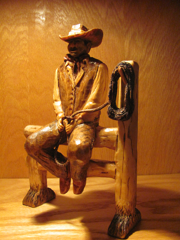 cowboy wood carving