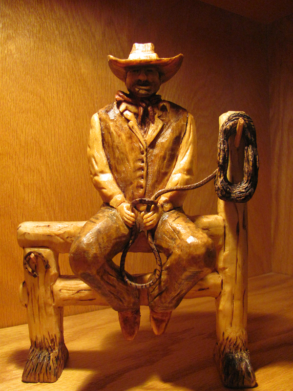 cowboy wood carving