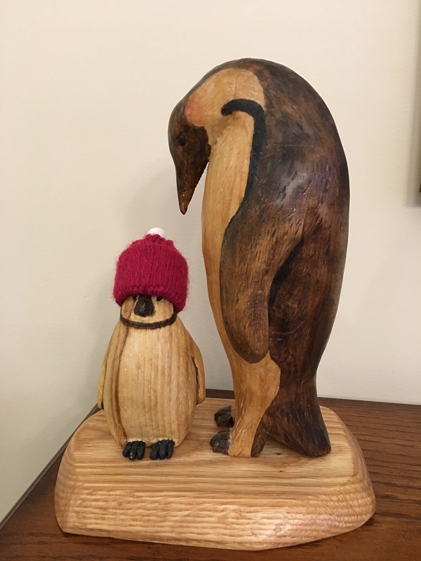 penguin wood carving