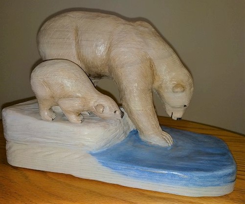 polar bear wood carving